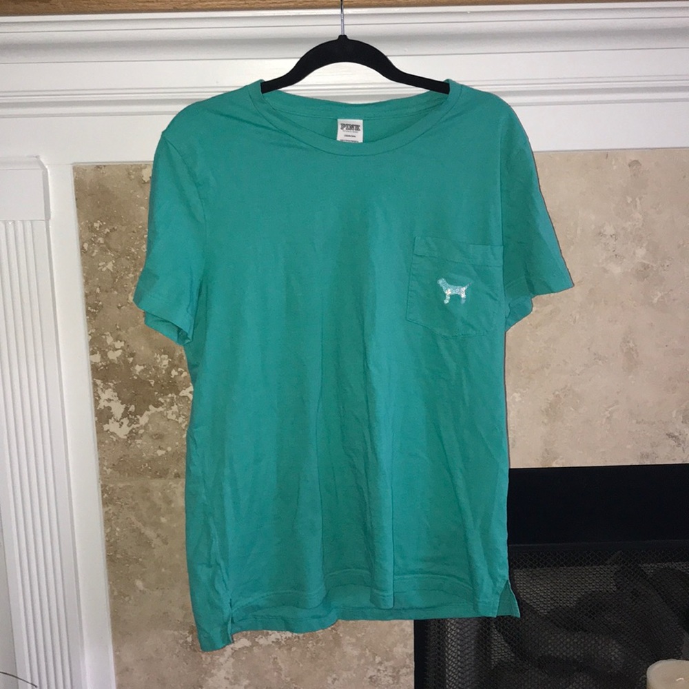 Turquoise VS sequined oversized T shirt